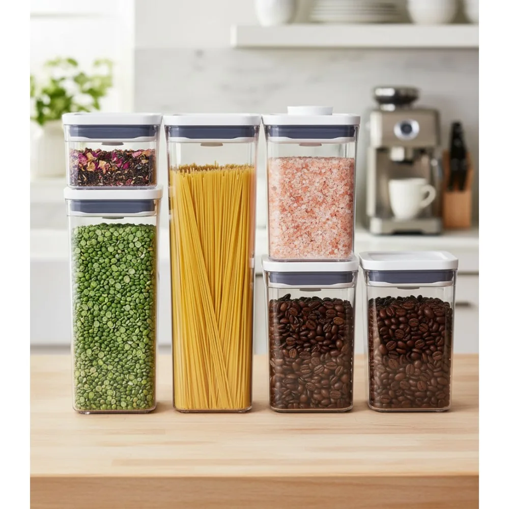 

5-Piece Airtight Food Storage Container Set - Stackable Kitchen Organizer for Pantry & Dry Goods