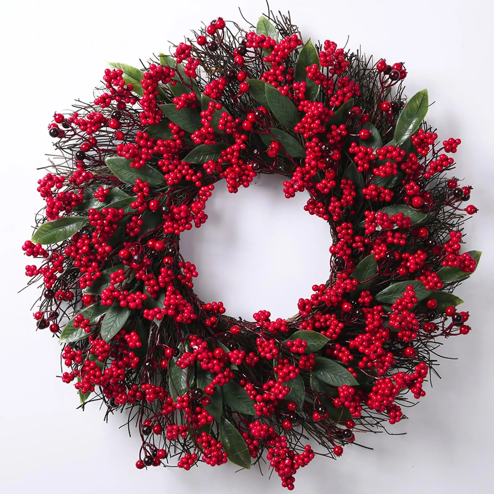 Red Berry Wreath Front Door,Xmas Decorations Hanging Ornament Artificial Christmas Wreath for Office Wall Housewarming Window