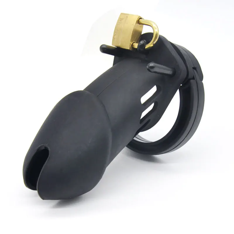 New Male Silicone Chastity Device Cock Cage Sex Toys With 5 Penis Ring Adult Belt Brass Lock Standard/Short Cage A122/A235