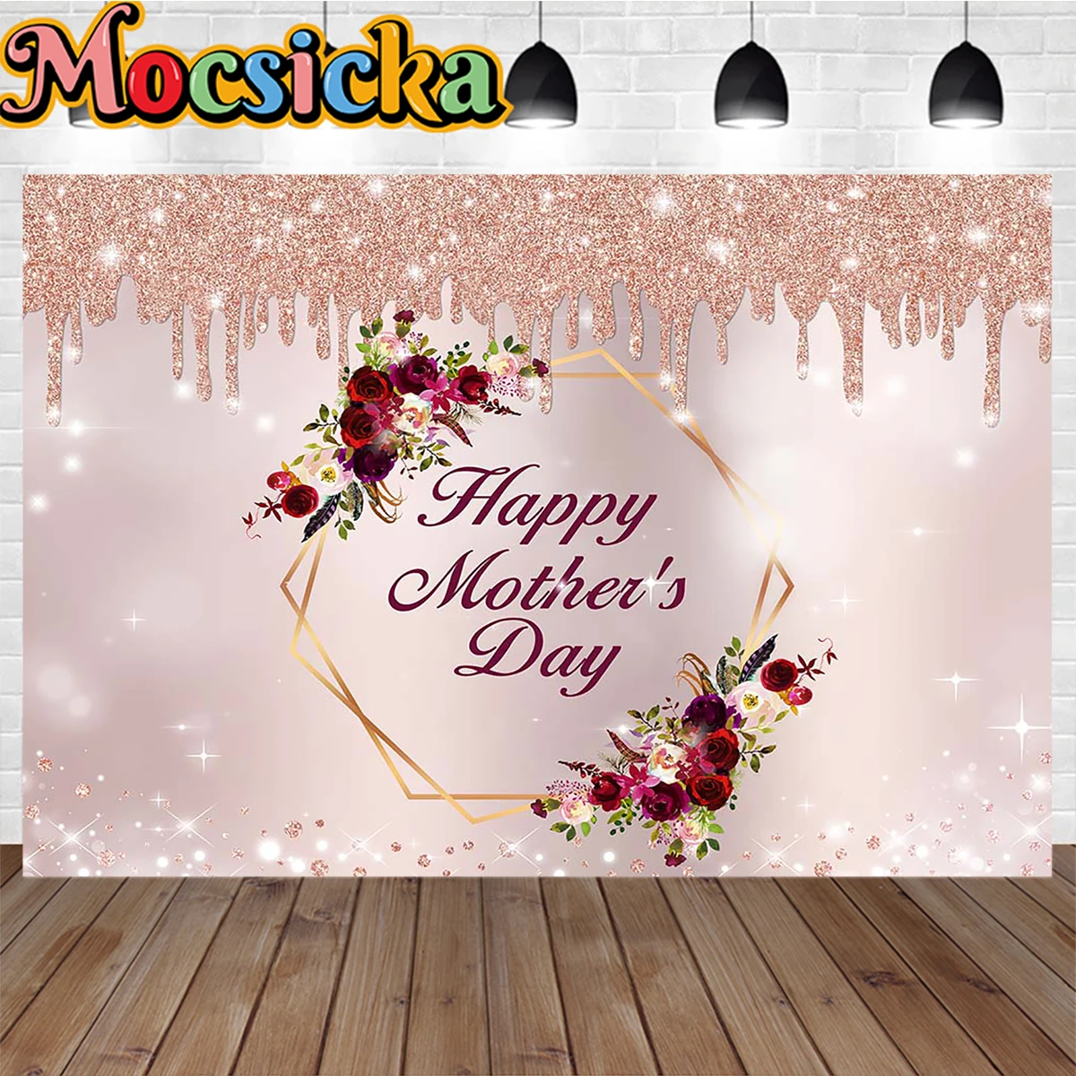 Mocsicka-Bannière de décoration brillante rose pour la fête des mères, arrière-plan de photographie de ballon de fleur, accessoire de toile de fond pour dames et filles, photobooth personnalisé