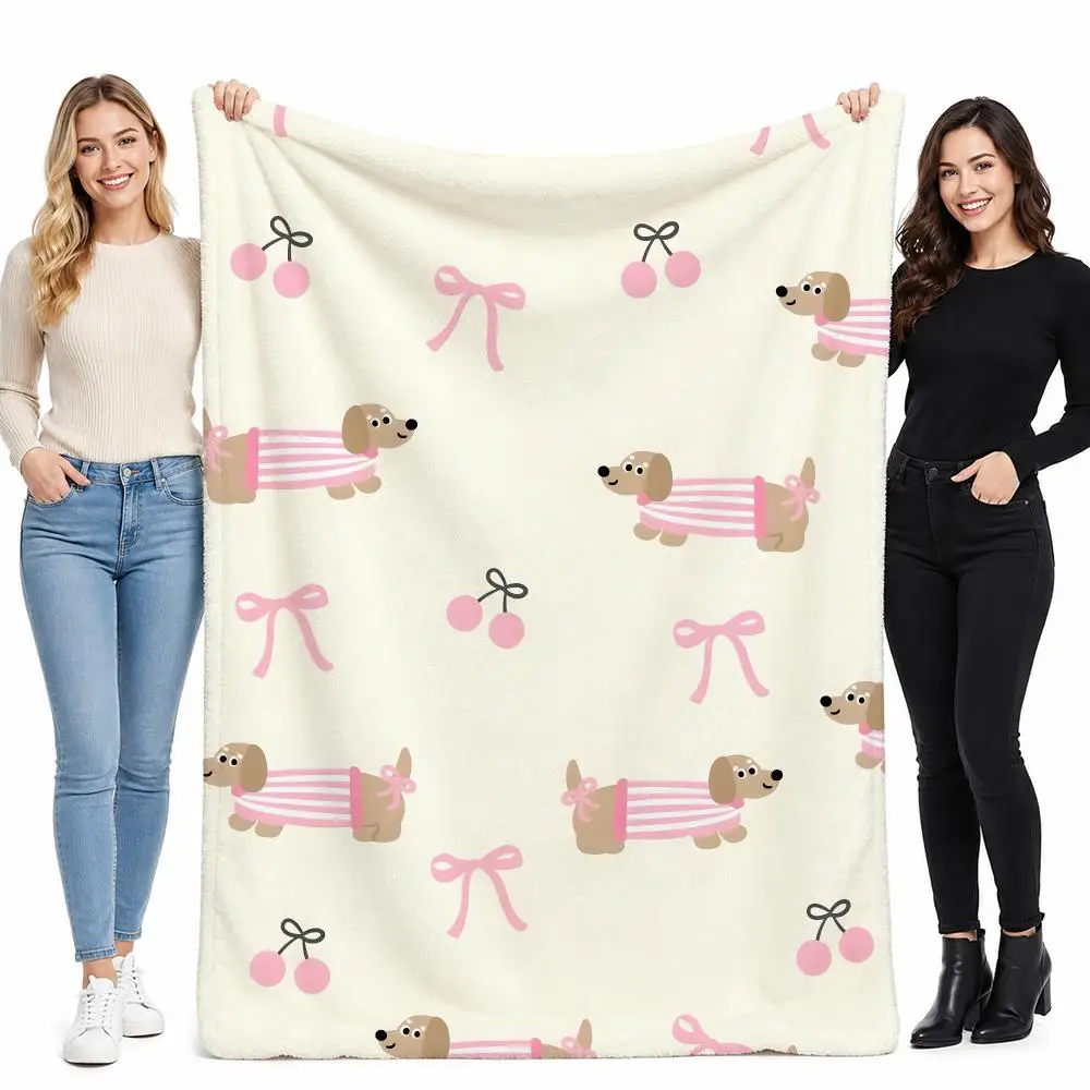 Cute Dachshund Gift for Women Throw Soft Cozy Flannel Blanket for Couch Sofa Bed, Mid-Century Modern Art Lover Gift