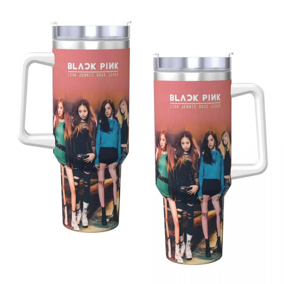 Stainless Steel Tumbler Kpop Lisa Jennie Jisoo Rose Car Mugs With Straws  Cold Drink Water Bottle Leakproof Large Thermal Cups