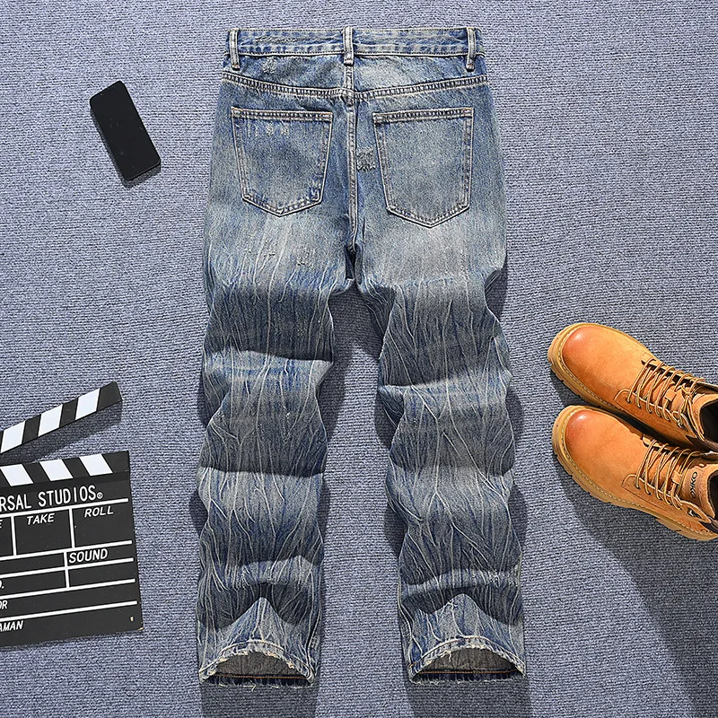 

Модный принт в корейском стиле, модные джинсы для мужчин, уличная мода, ретро, красивые свободные широкие брюки