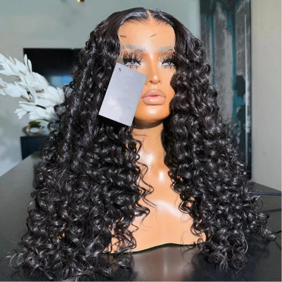 

26Inch Deep Wave Soft Lace Front Wig Natural Black Long 180Density For Women With Baby Hair Preplucked Daily