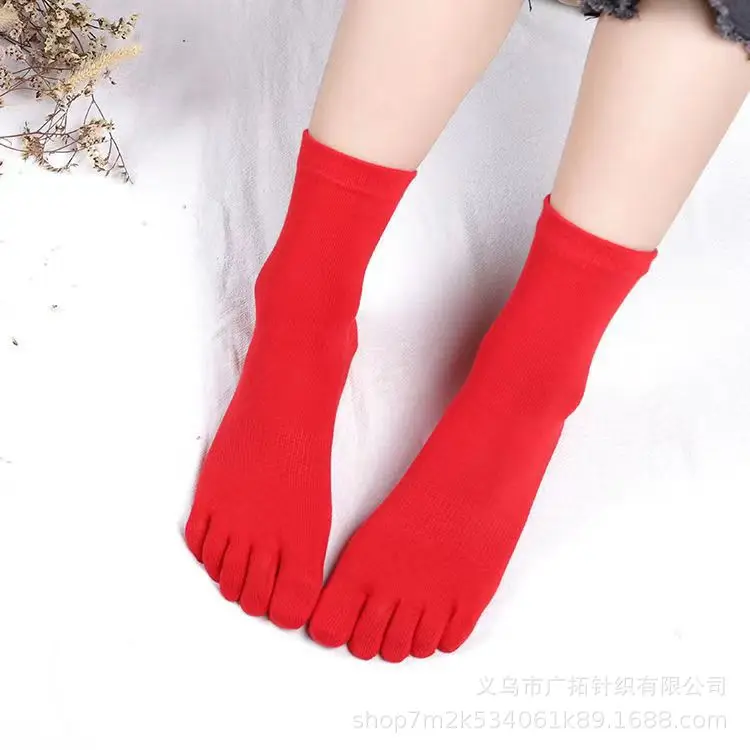 2023 Big Red Five Finger Socks For Women Men New Year Red Middle Tube Socks Cotton sweat absorbing Autumn Winter Couple Socks