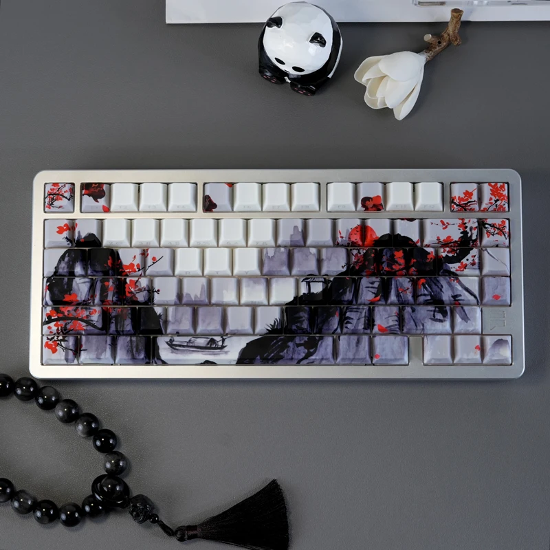 Inkt Pruimenbloesem Zijverlichte Shine Through Keycaps 130-toetsen Cherry Profile Dye Sub PBT Keycaps voor MX Switches Mechanisch toetsenbord