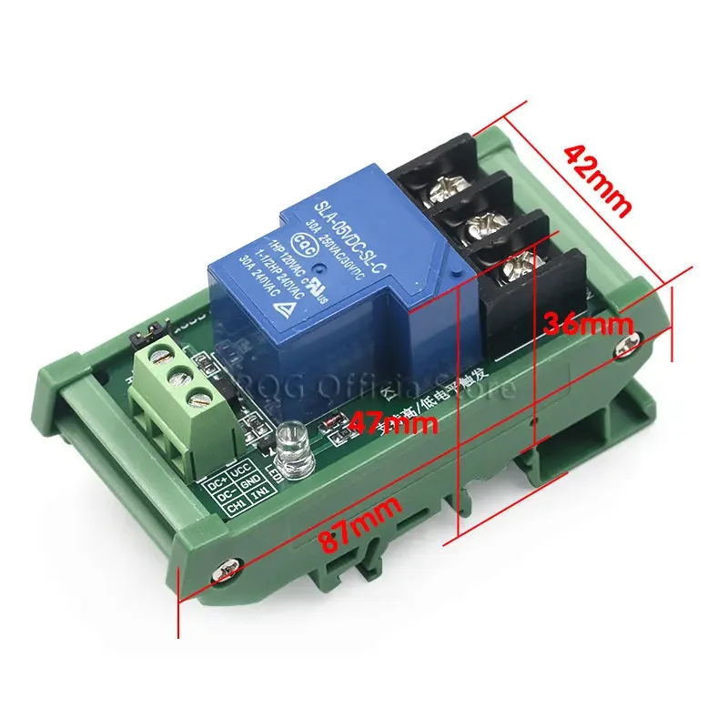 5V 12V 24V One 1 Channel Relay Module 30A with Optocoupler Isolation Supports High/Low Level Trigger with Guide Rail