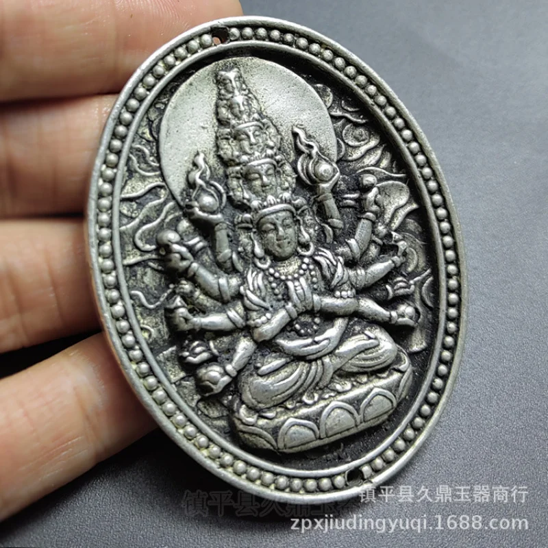 , waist , white copper Thousand-Armed Avalokiteshvara pendant, antique-style decoration