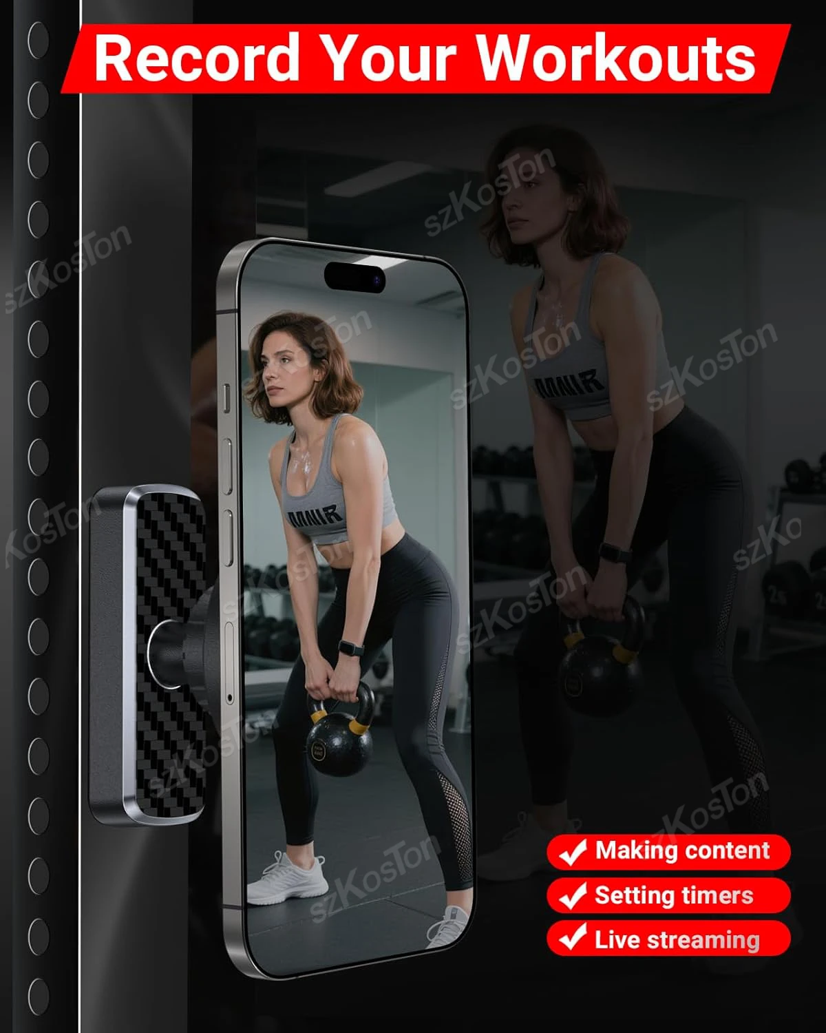 Supporto per telefono con base magnetica bifacciale per registrazione di allenamento in palestra per carrello da golf 360 °   Rotazione compatibile con la serie iPhone17-12