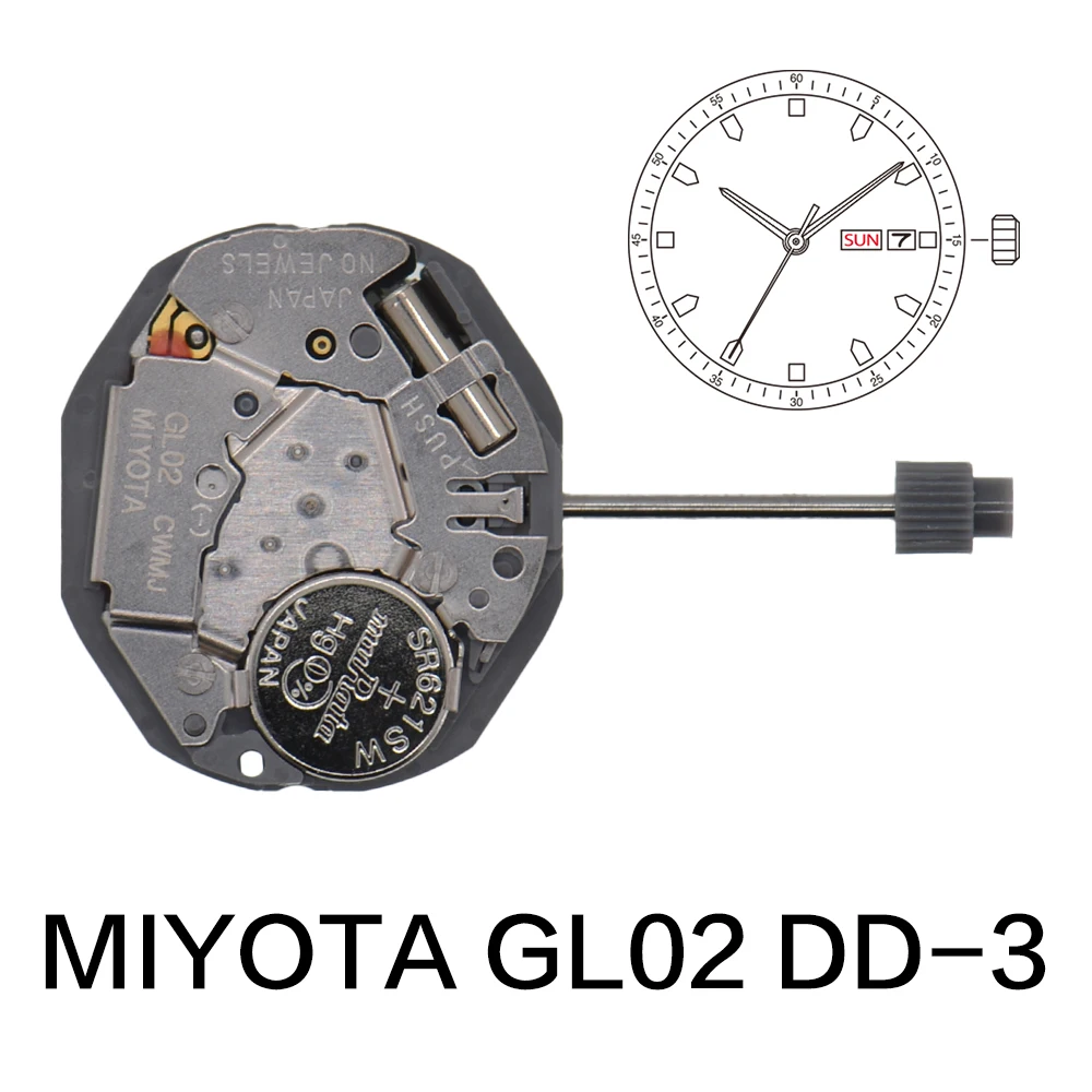 Miyota GL02 Quartz Movement 3-digit Calendar Window Silm Japan Movement Perfect For Designs With An Ultra-Thin Profile