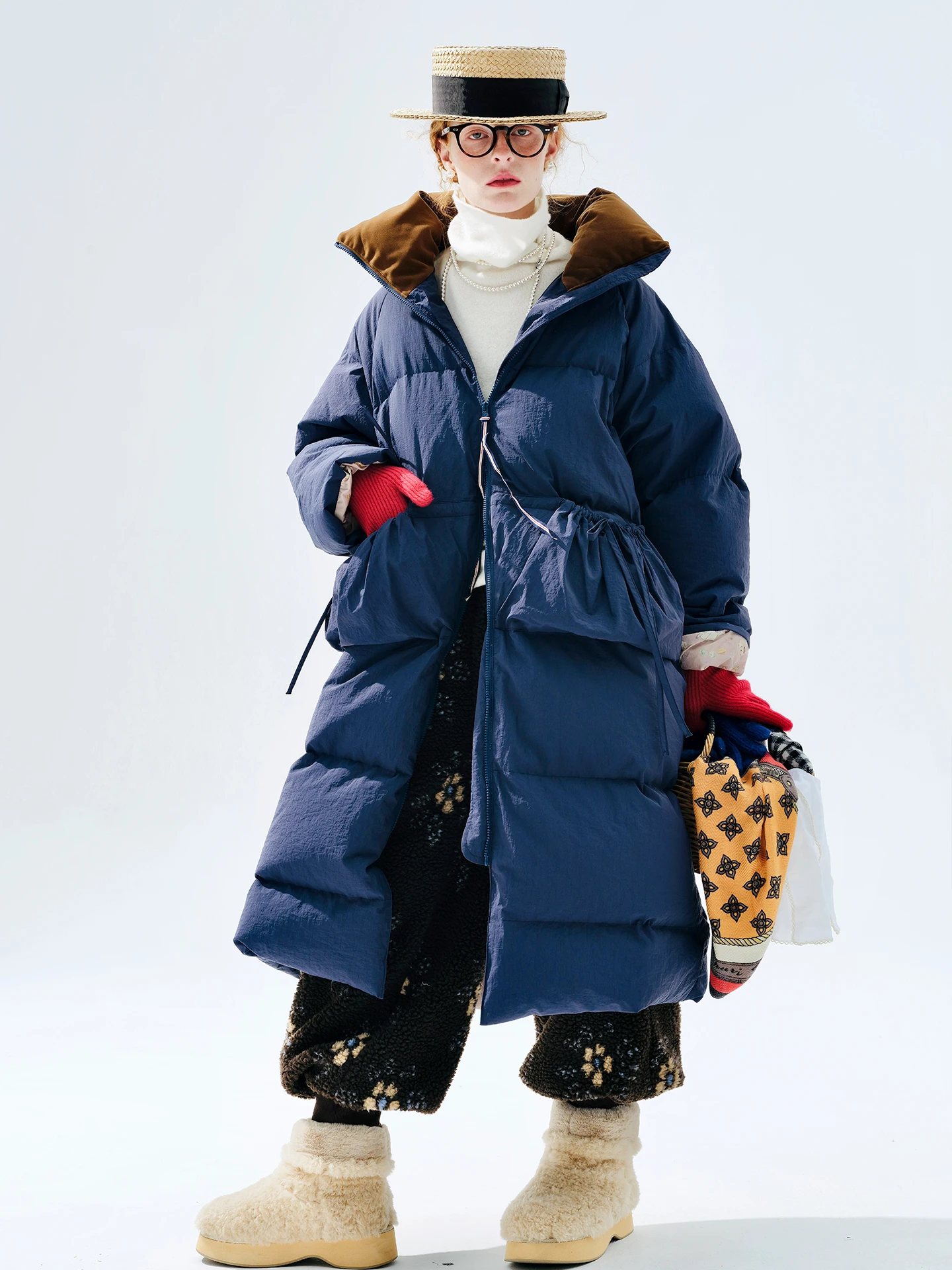 سترة طويلة باللون الأزرق الملكي - طول أسفل، معطف شتوي سميك ودافئ من ريش البط الأبيض للنساء 255258