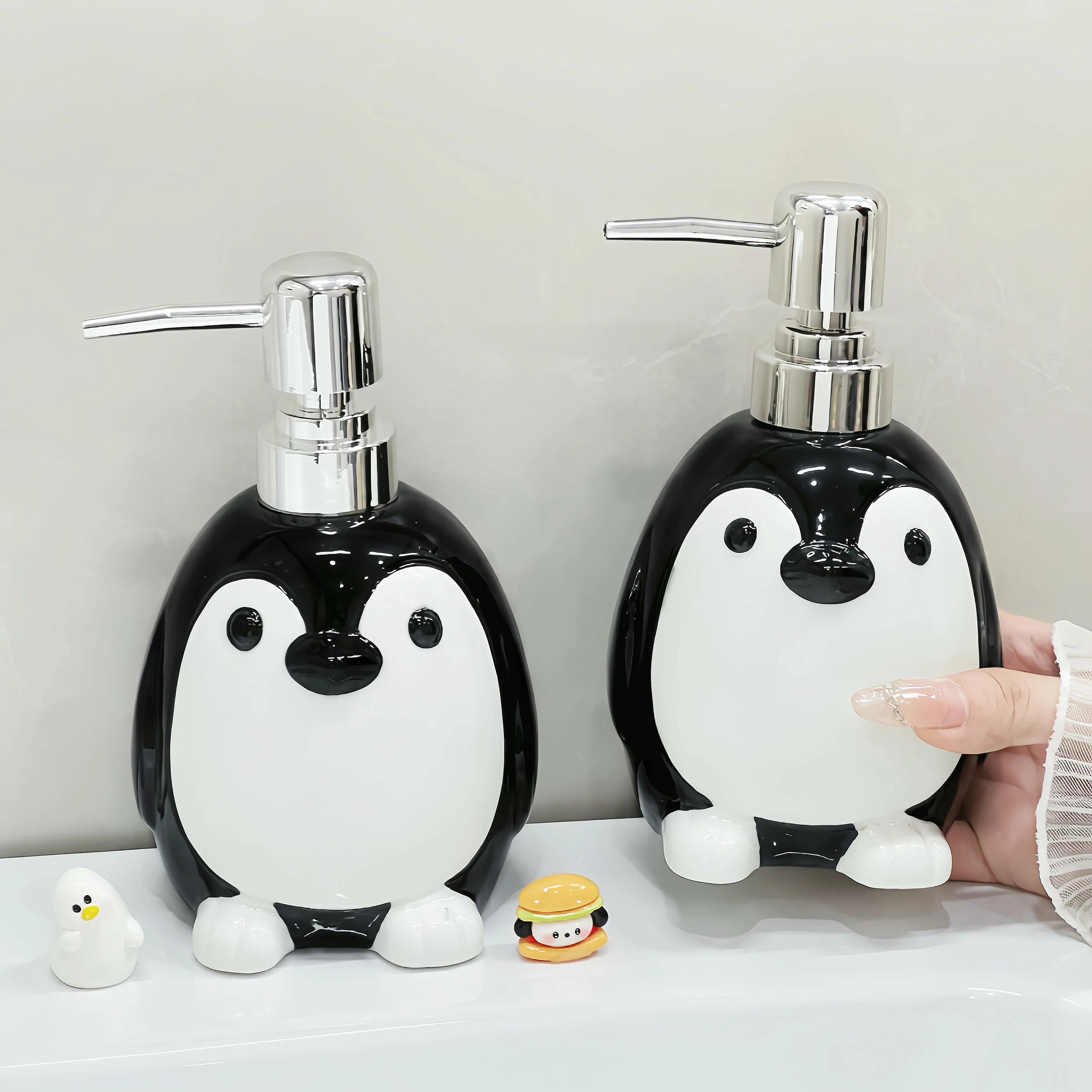 

Penguin Chaigou Chicken Lotion Bottled Separately Press Type Ceramic Empty Bottle Household Bathroom Shampoo Hand Sanitizer Bott