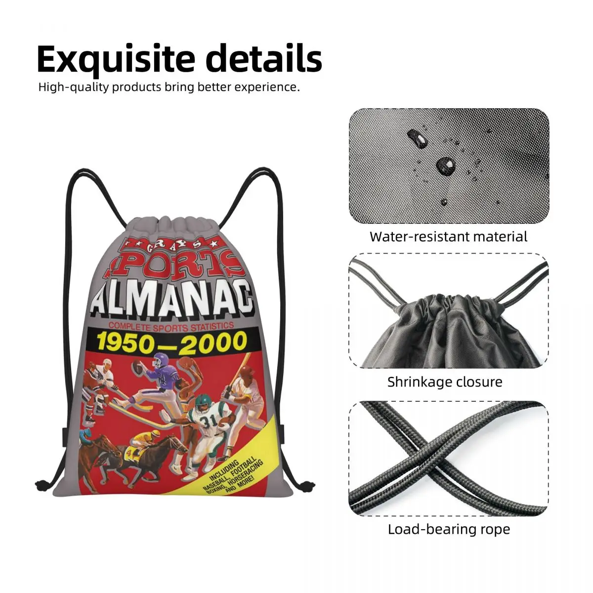 Grays Sports Almanaque Completo Estatísticas Esportivas Mochila com Cordão Esporte Sackpack Portátil De Volta para o Futuro Saco de Treinamento