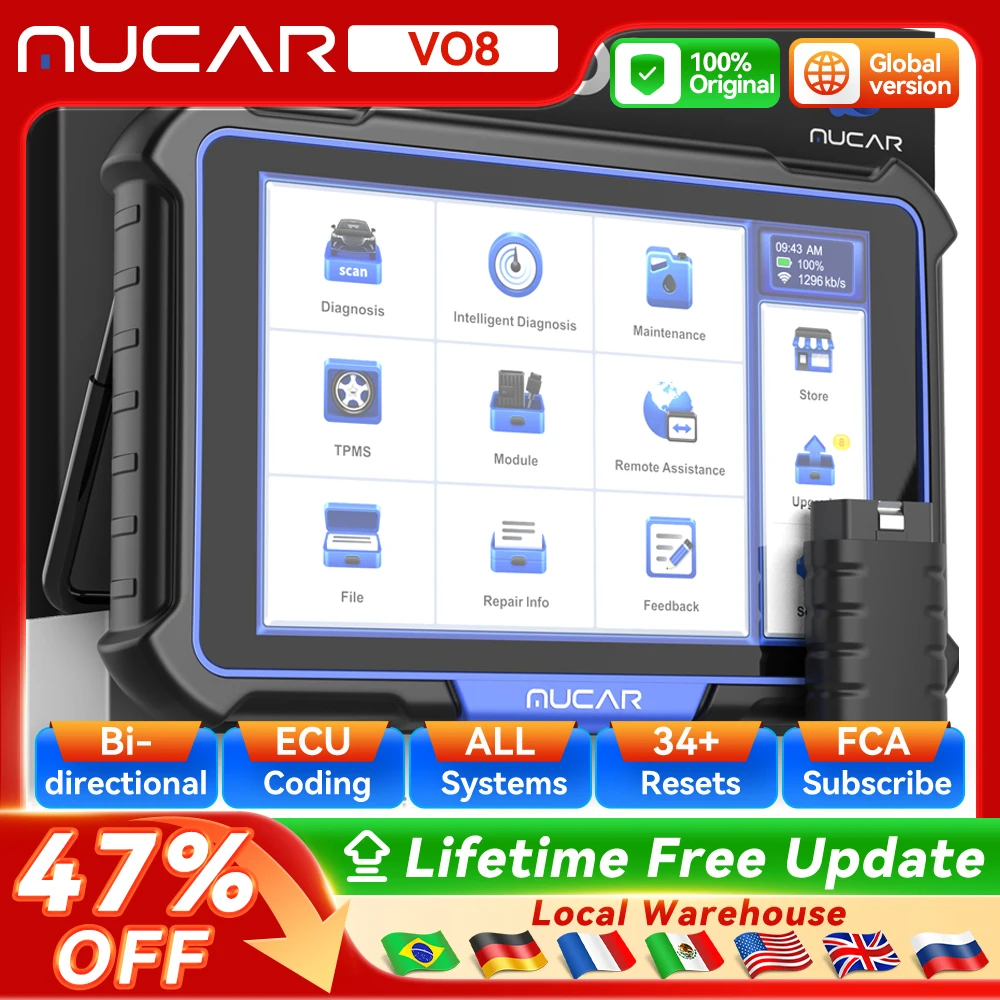 

MUCAR VO8 Automotive Tool Bi-directional Obd2 Scanner ECU Coding Car Diagnostic Tool 34 Reset All Systems Life Free FCA Autoauth