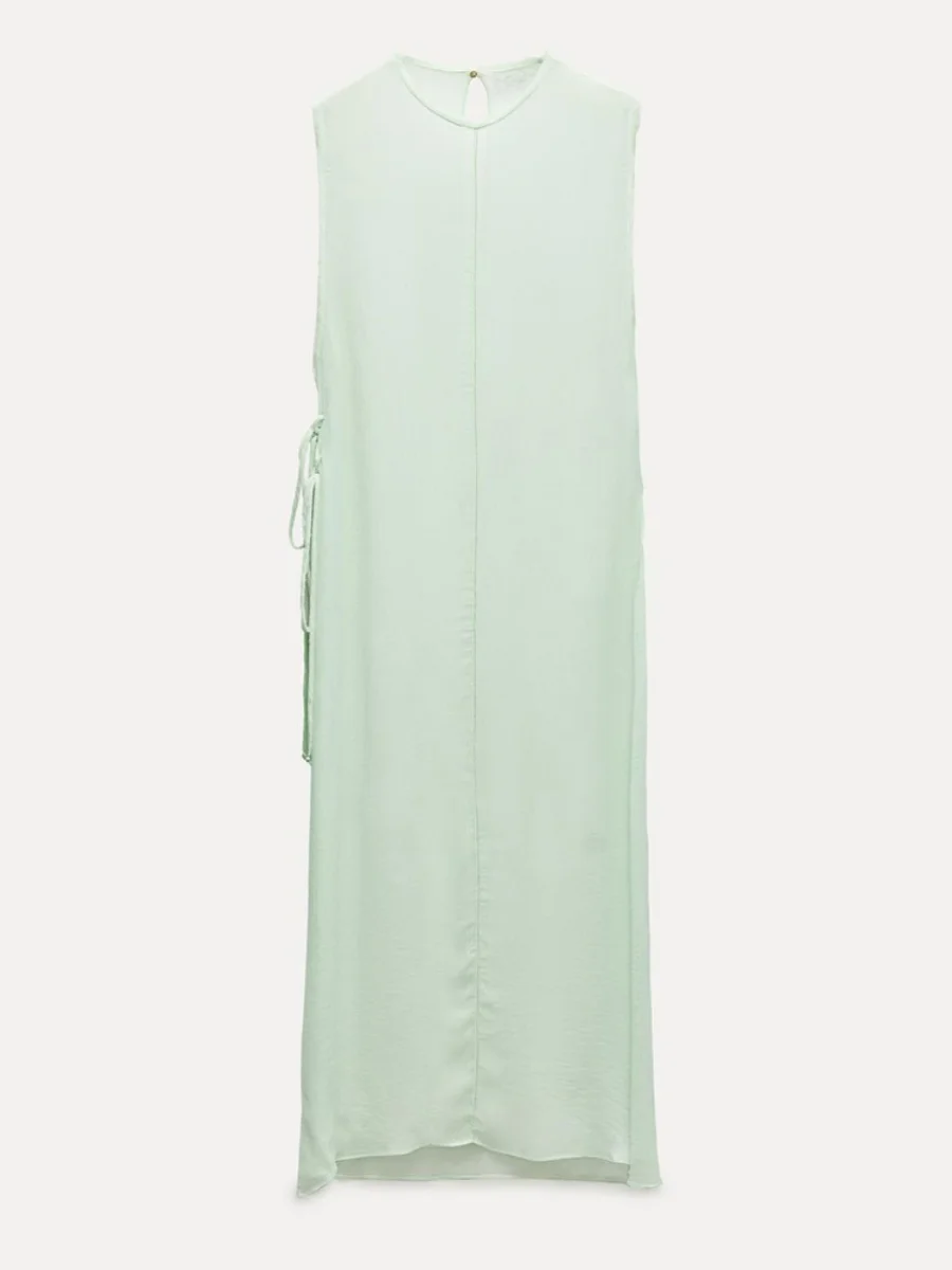 新しい夏の女性のラウンドネックノースリーブドレープオープンデザインロングシャツスタイルトップエレガントカジュアルファッションレディースドレス