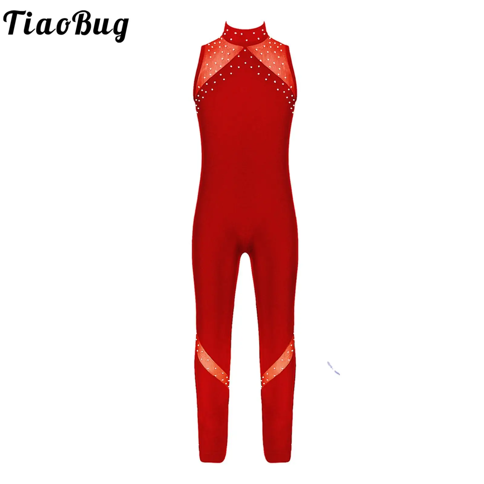 Artistic Gym Suit for Girls Kids Sleeveless Leotards Body Suit Dance Rhythmic Gymnastics Ballet Jumpsuits Performance Costume