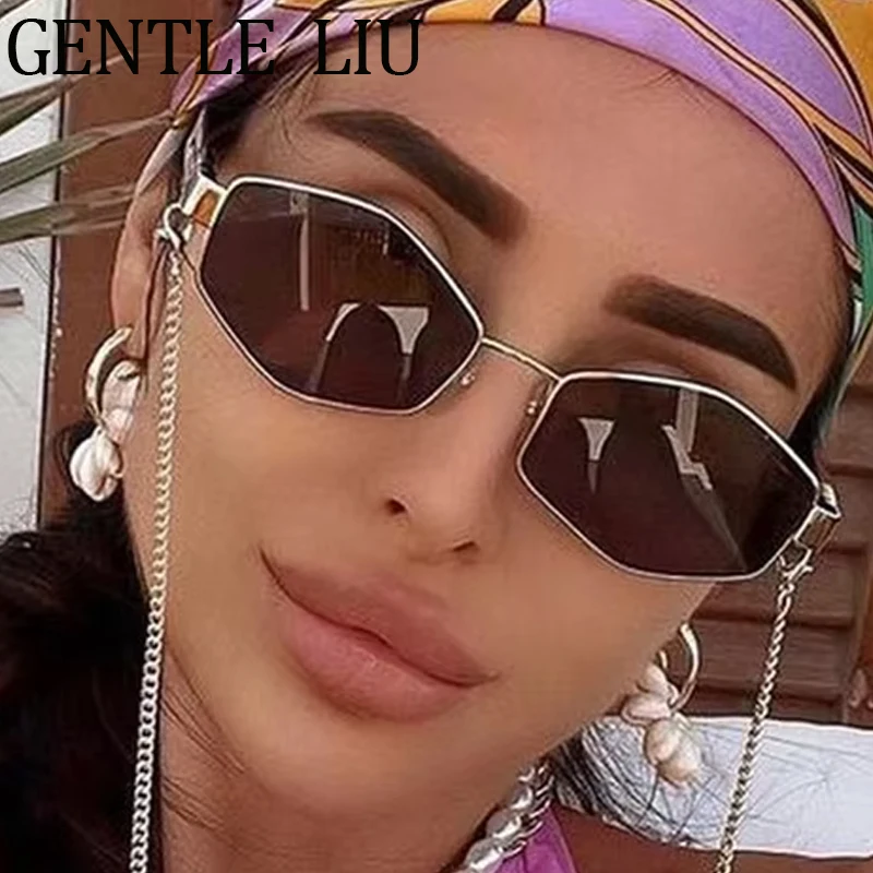Irregular Geometric Frame Sunglasses with Chain for Women Luxury Brand Designer Punk Driving Eyewear Sun Glasses 2026 Trends New