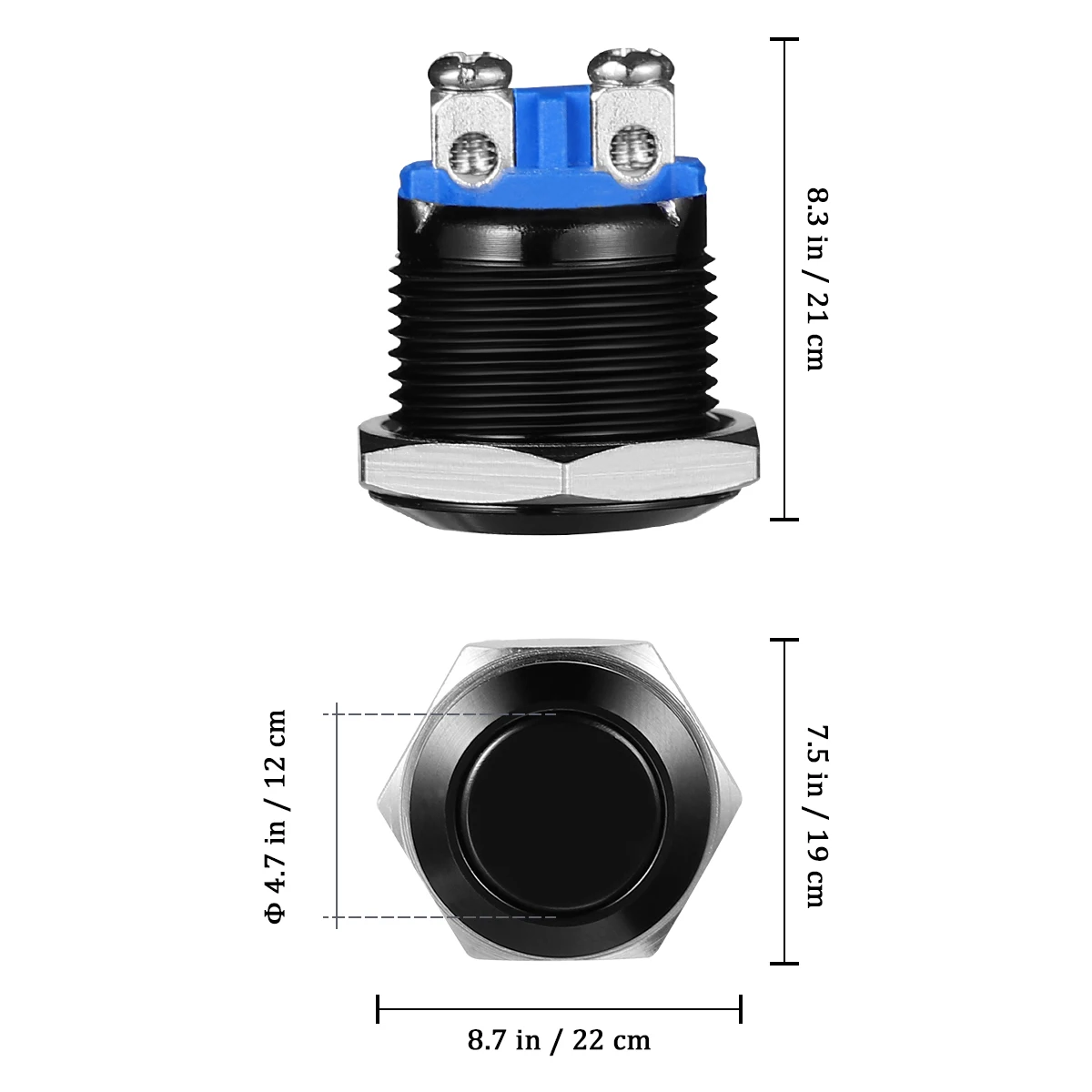 

1pcs Heavy Duty Push Button Switch Momentary Round 12v Automatic Reset 08 Inch Metal Shell Non Solder Connection Car Truck Boat