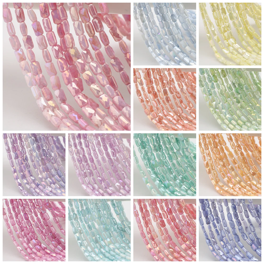 35cm 4x7mm Macaron Color Porcelain Water Stained Ice Faceted Crystal Glass Rectangle Grid Beads For DIY Making Jewelry Accessory