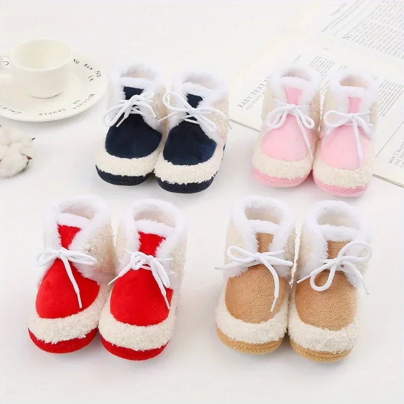 

Newborn Baby Girls Boys Soft Booties Solid Pompom Snow Plus Fleece Boots Infant Toddler Warming Comfortable Shoes