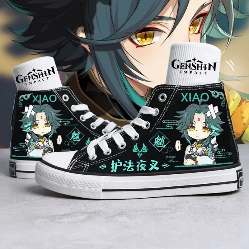 

Genshin Impact Shoes Canvas High Top Sneaker 3D Print Cosplay XIAO Shoes for Boys Girls Studebts Kawaii Shoes Anime Kids Gifts