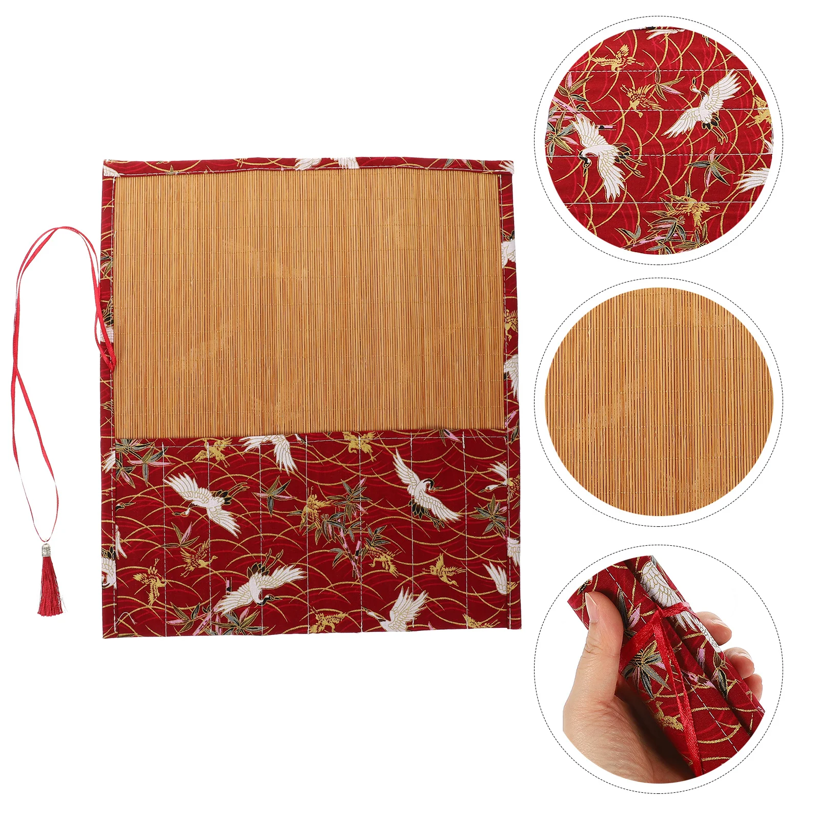 

Bamboo Cloth Pen Roll Bag Large Capacity Brush Holder For Art Students Pencil Organizer Stationery Storage Pouch