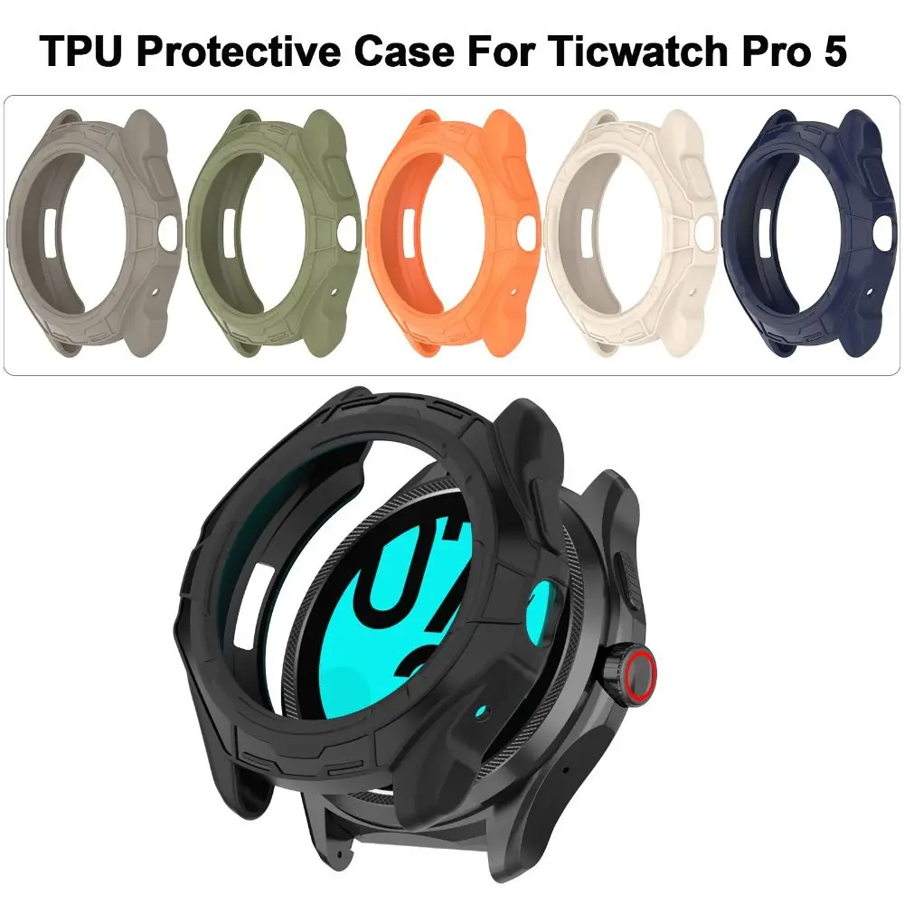 Soft TPU Protective Case Frame Bumper Edge Shell Smart Watch Accessories Screen Protector for Ticwatch Pro 5