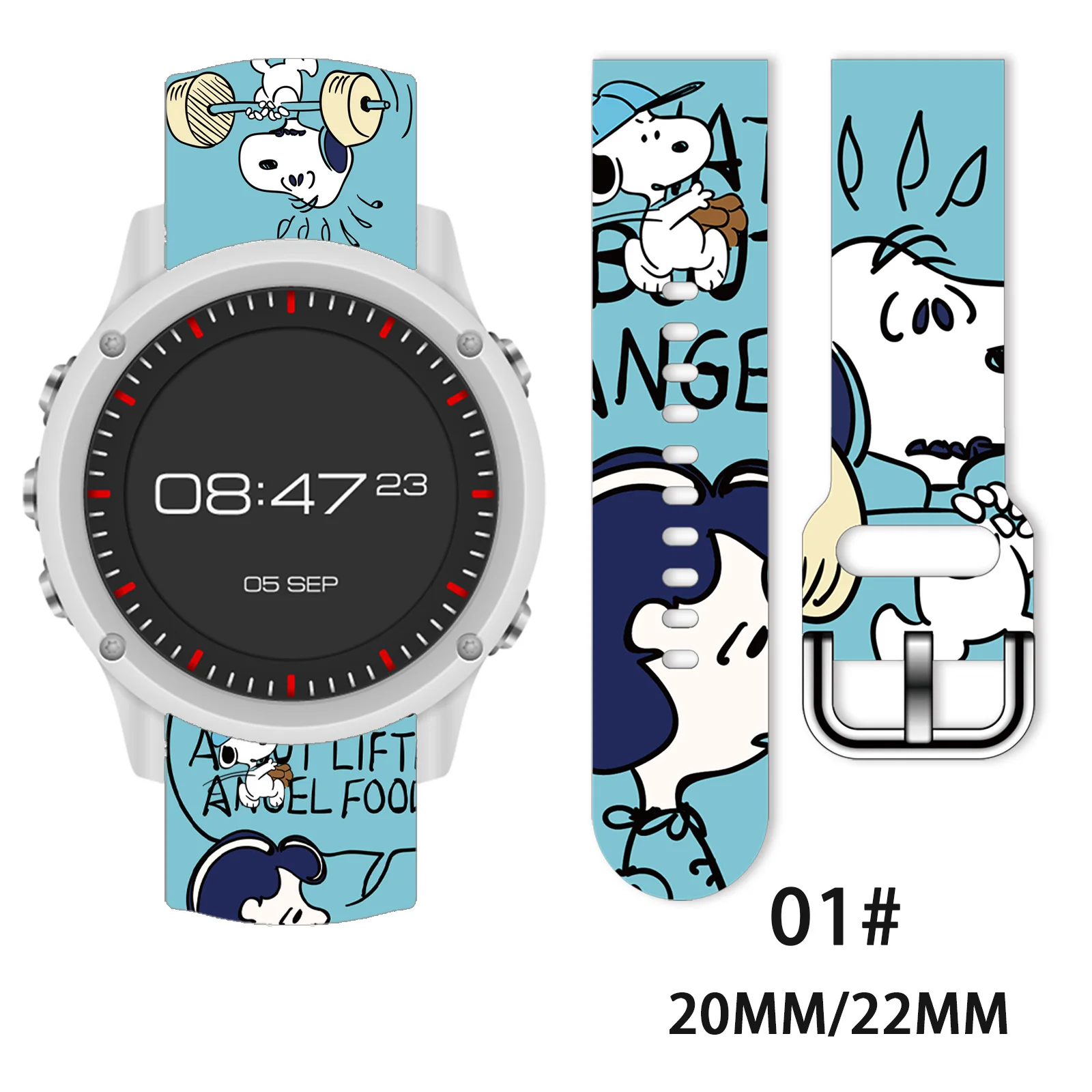 

20mm 22mm Snoopy Series Printed Strap for Samsung Galaxy 7/6/5 40mm 44mm Band Replaceable Bracelet for Xiaomi Amazfit Watchband