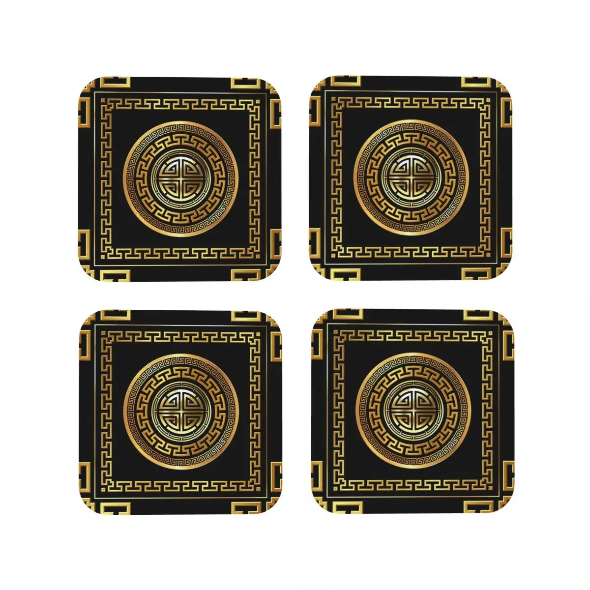 Greek Key Meander Black Gold Large Coasters Kitchen Placemats Insulation Cup Coffee Mats For Decor Home Tableware Pads Set of 4