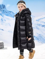 -30℃ Winter Boys Girl Down Coat Teenage Long Thicken Cold Prevention Hooded Down Jacket  4-12Years Old KidsWindbreaker Outerwear