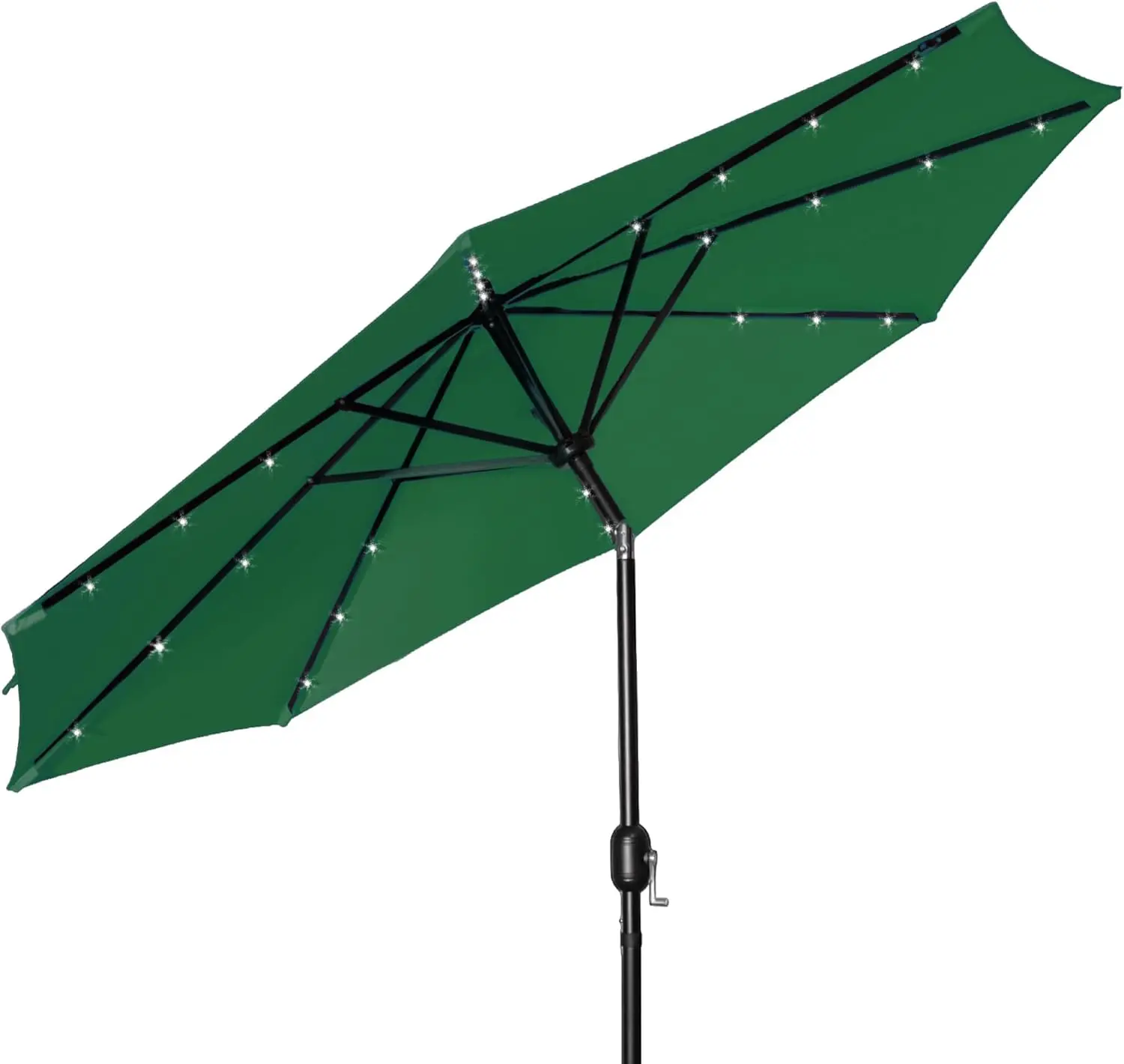 

9FT Solar LED Patio Umbrella with Push Button Tilt, UV Protection Waterproof for Pool, Garden, Backyard in Dark Green