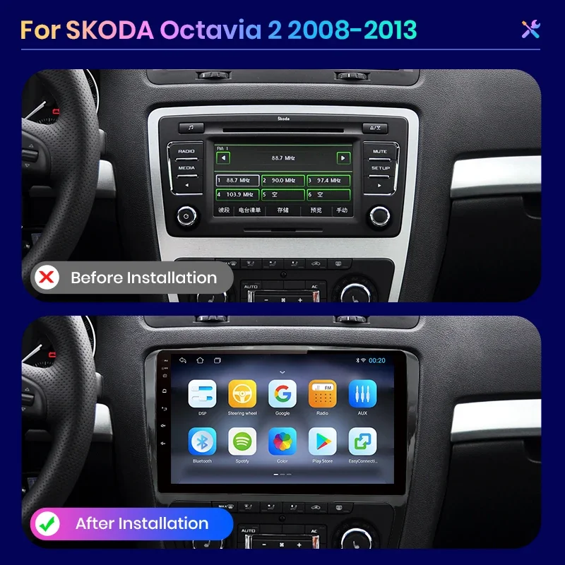 AWESAFE PX9 Plus Car Radio For SKODA Octavia 2 A5 2008 2009 2010 2011 2012  2013 wireless CarPlay Android Auto No 2 din 2din DVD