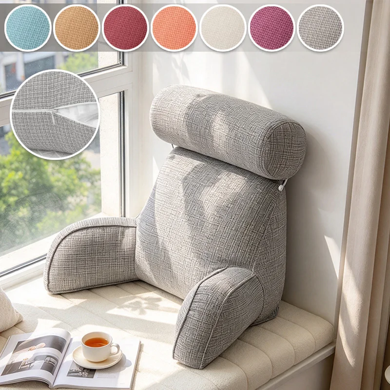 Reading Pillow with Detachable Headrest Back Support Armrest Bed Rest Pillow for Reading Watching TV Working Bed Sofa Office Car