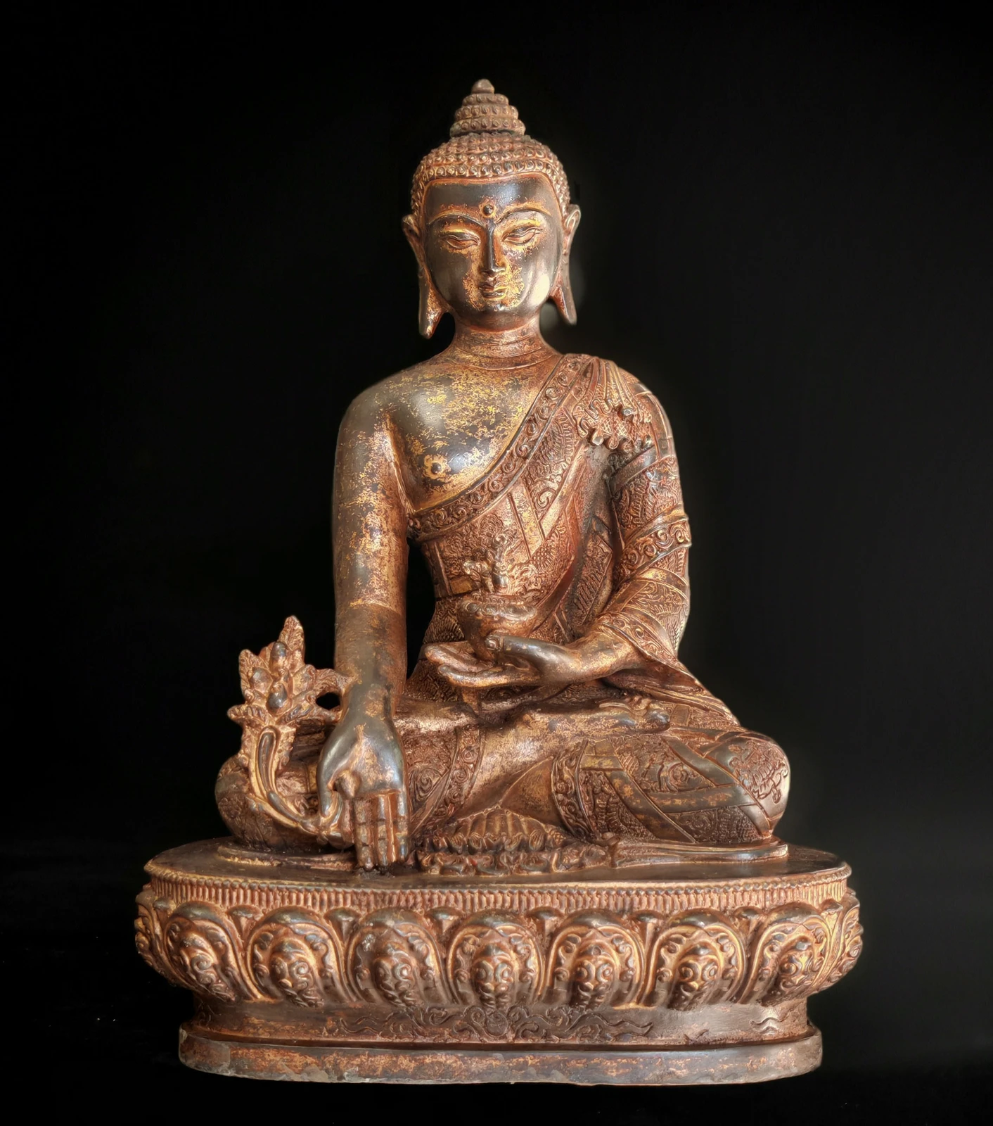 

8" ancient Menla Medicine Buddha Statue Sakyamuni Antique Old India bronze Gilt