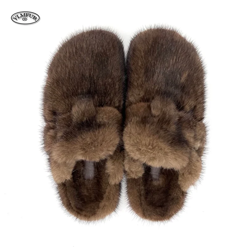 

Women's Fur Baotou Slippers Winter Comfort And Warmth Luxury Mink Fur Flats Indoor Slip-on Slippers For Lazy People Shoes Woman