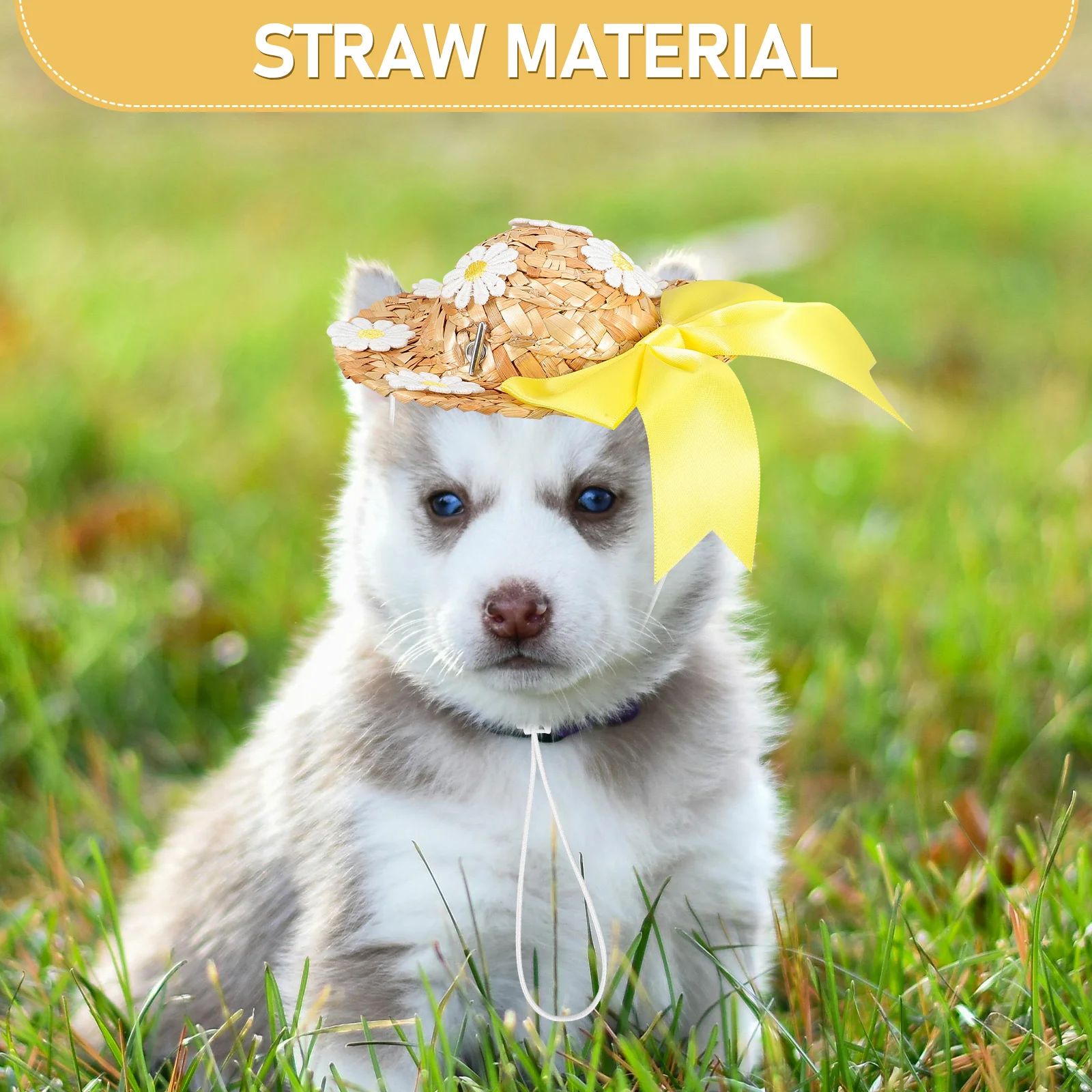 

Pet Sun Hat Yellow Dog Hats Fisherman Straw Cap Lightweight Safe Everyday Use Unique Floral Bowknot Summer Cats Dogs Sun Hat