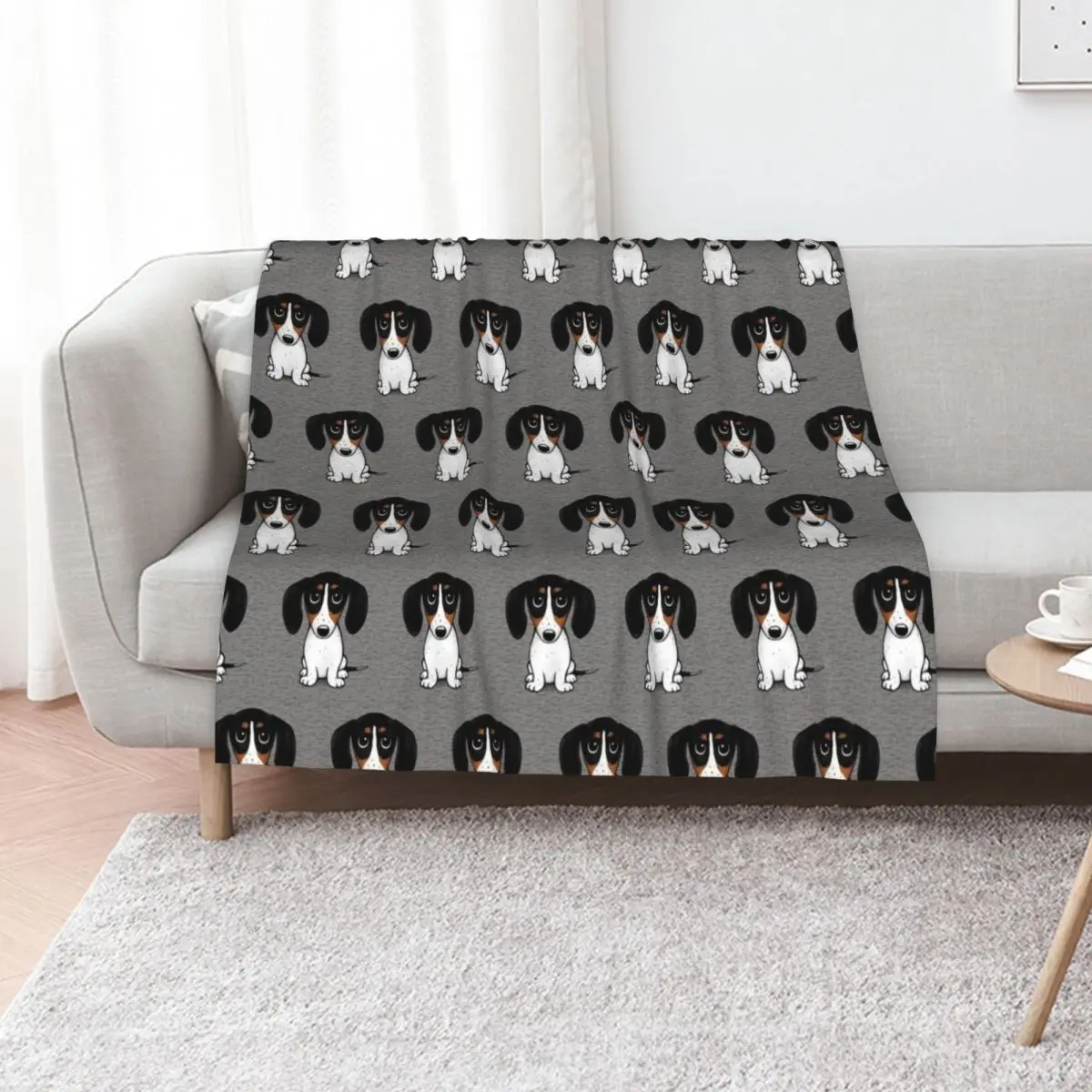 Piebald Dachshund | Cute Black, Tan and White Wiener Dog Throw Blanket Cozy Microfiber Throw Blanket for Home Bedroom