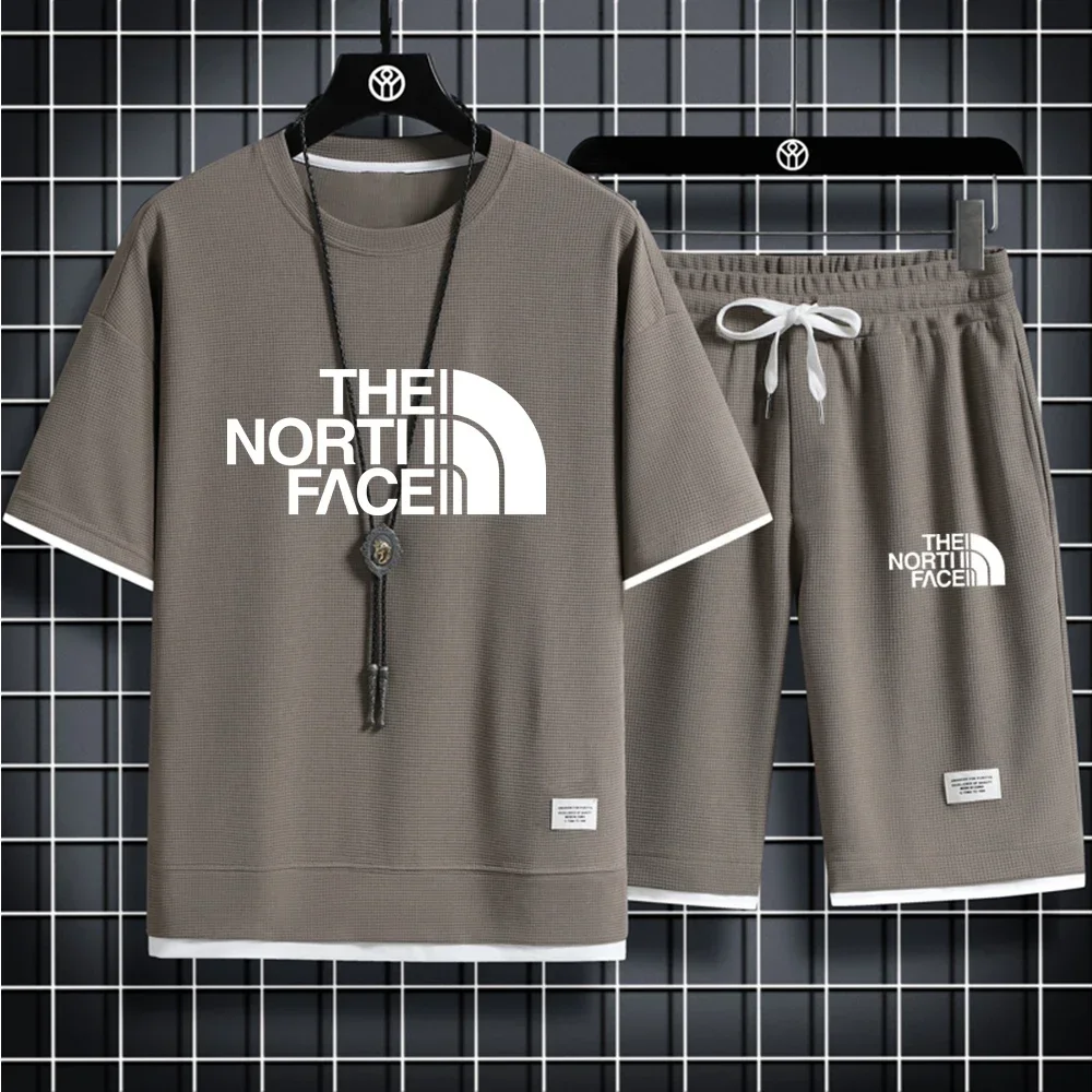 Summer 2025 men's fashion Korean brand sportswear set: short-sleeved T-shirt + sportswear shorts 2-piece set, casual men's joggi