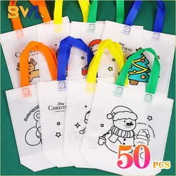 Cartoon Christmas Diy Graffiti Bag Handmade Painting Non-Woven Bags for Children Arts Crafts Color Filling Handbag Xmas Gift