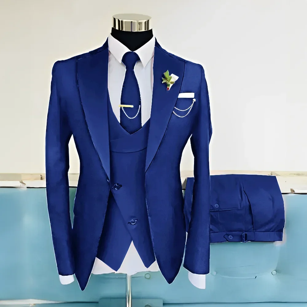 

w86 Royal Blue Suit For Men Wedding Dress Groom Tuxedo 3-piece Jacket Pant Vest Formal Elegant Men Customized Suit Terno Masculi