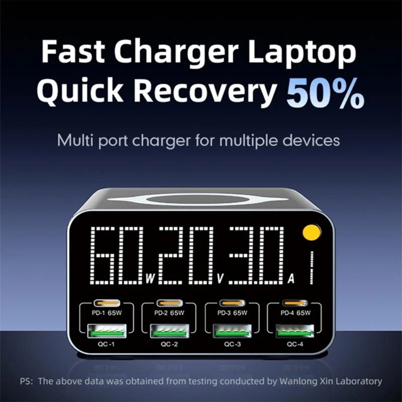 محول شاحن 80W المحمول 4 USB 4 Type C الشحن اللاسلكي للهواتف K1KF