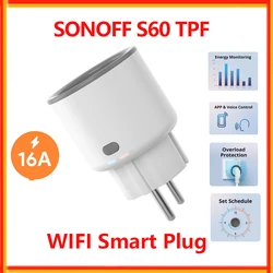 Sonoff-enchufe inteligente iPlug S60 TPF, dispositivo con Wifi, 16A, UE, Control remoto por voz, temporizador, a través de la aplicación eWelink, funciona con Alexa y Google Home