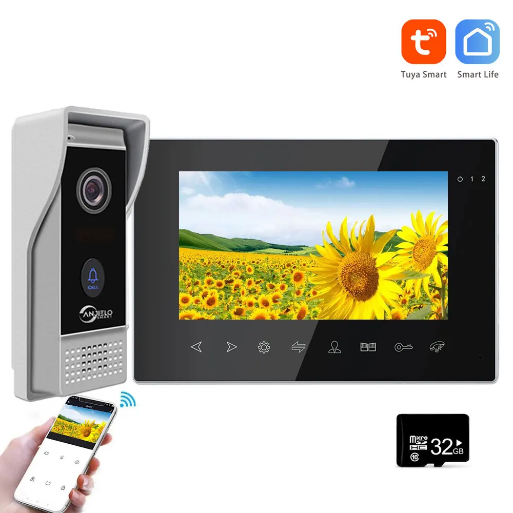 Wireless Tuya Video Intercom System 7 Inch Monitor Video Doorbell with Camera 1080P Video Portero Wifi Con Apertura Puerta