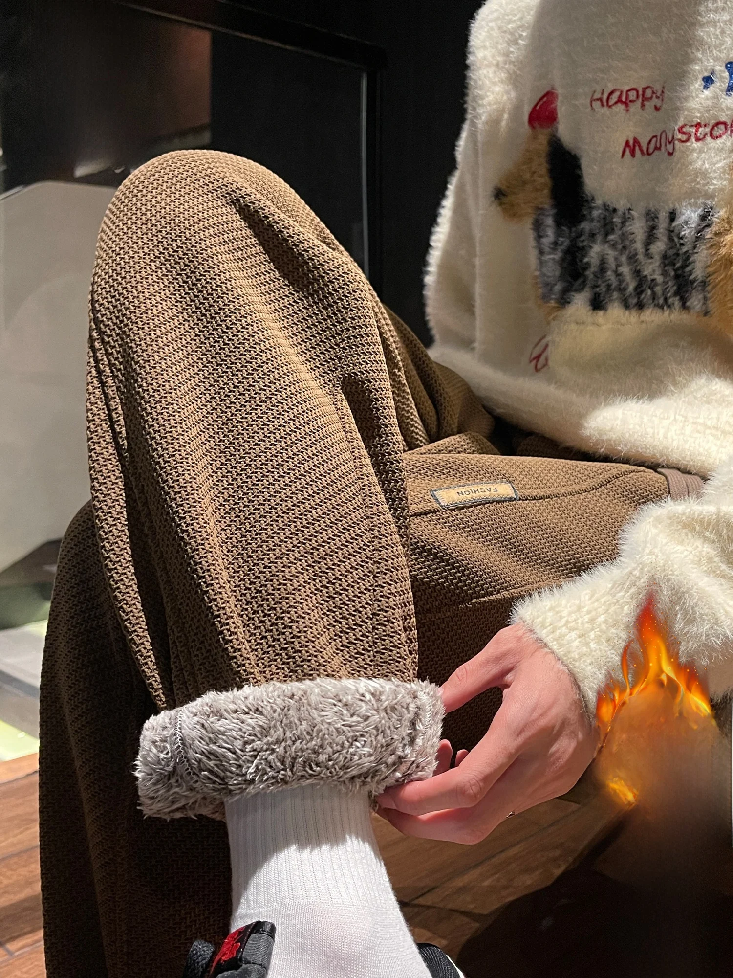 

Paulfrank Men's Casual Pants Winter Warm Fce Trousers Loose Fit Spor Sle Polyester Fiber Basic Color Trendy