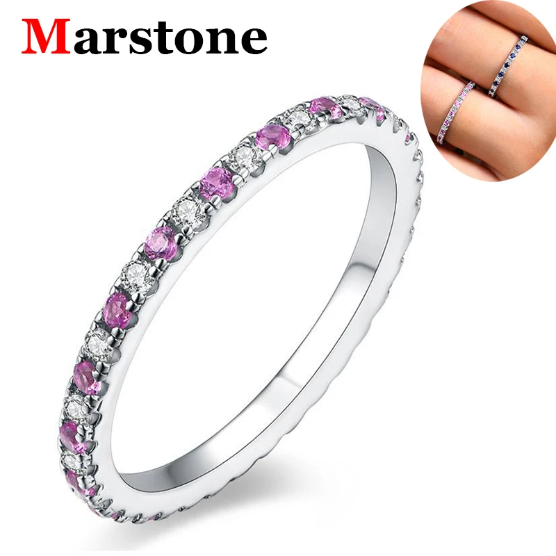 Round Moissanite Ring Stackable Women's Rings for Women Pink and Blue Saphire Wedding Band Fine Jewelry for Women