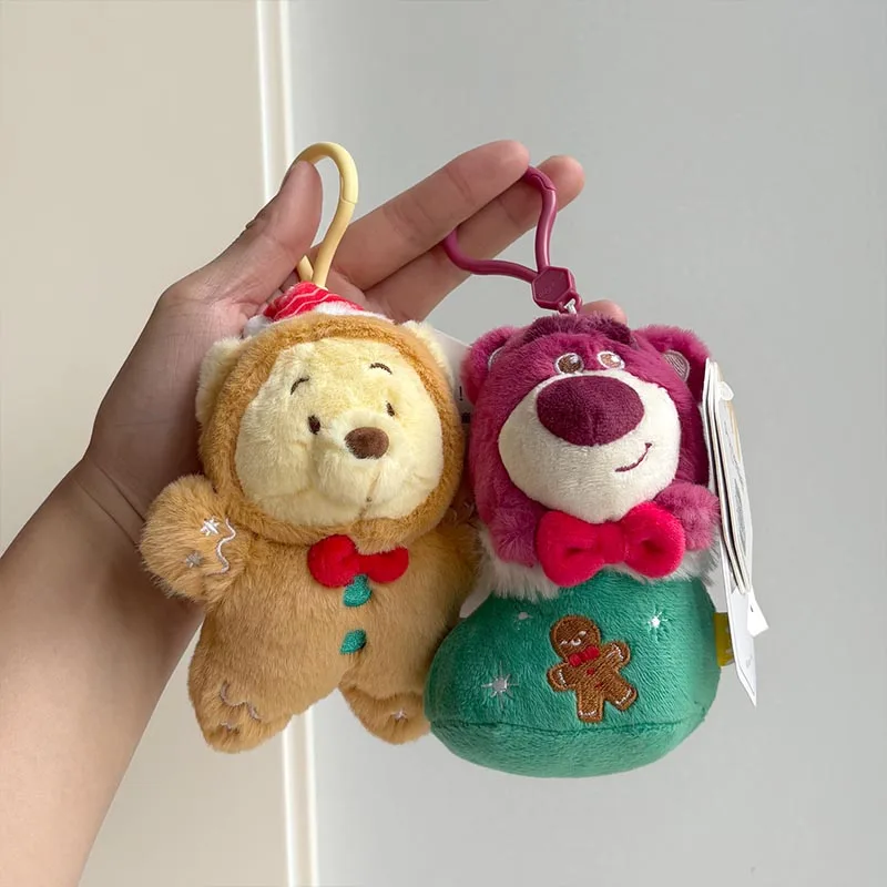 かわいい雪だるまのスティッチぬいぐるみキーホルダー、くまのプーさんカップルキーリング、財布やバッグ、バックパックチャーム、バレンタインギフトのアイデア