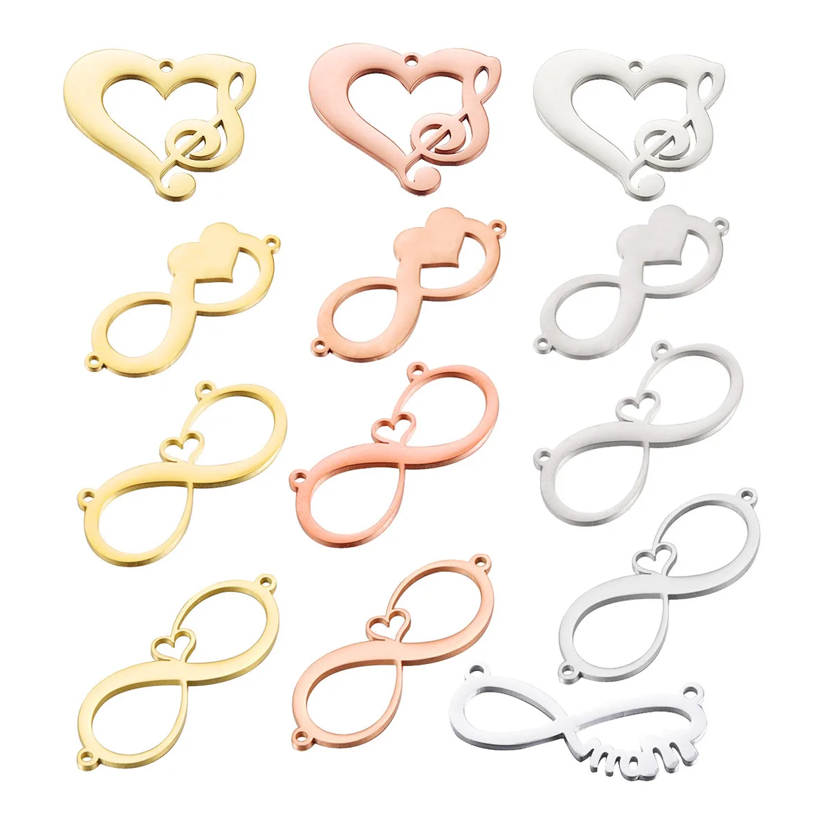 5pcs 3 Color Stainless Steel Infinity Symbol Letter Mom Heart Music Sign Pendant Wholesale DIY Couple Jewelry Making Accessories