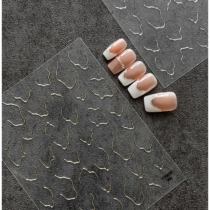 Chic Silver French Arc 5D Nail Art Sticker Artistic Broken Lines Irregular Fragments Self Adhesive Decoration Manicure Decal DIY
