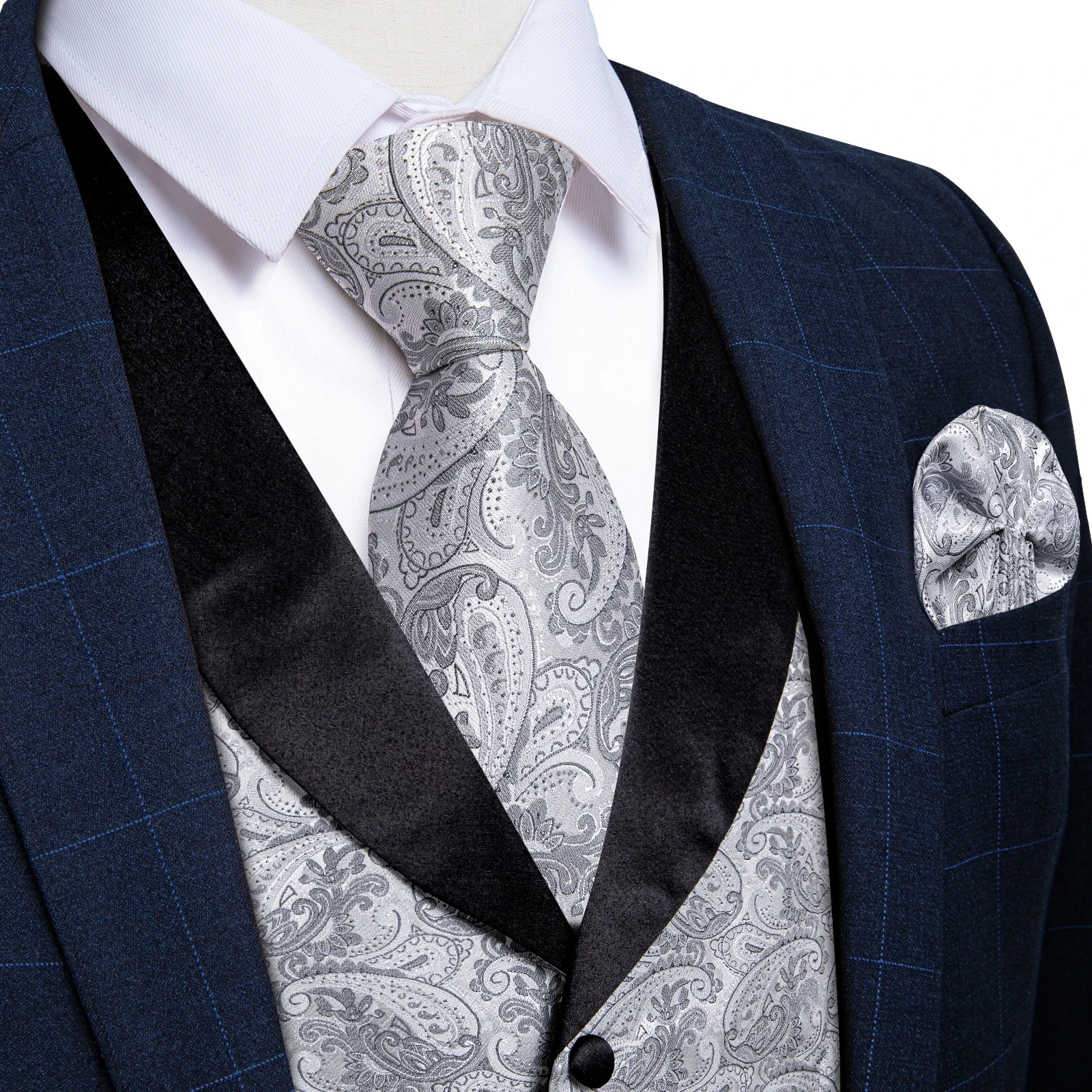 Brand New Wedding Paisley Vest for Man Business Party Adjustable Sleeveless Men's Waistcoat Necktie Pocket Square Ring Cufflinks