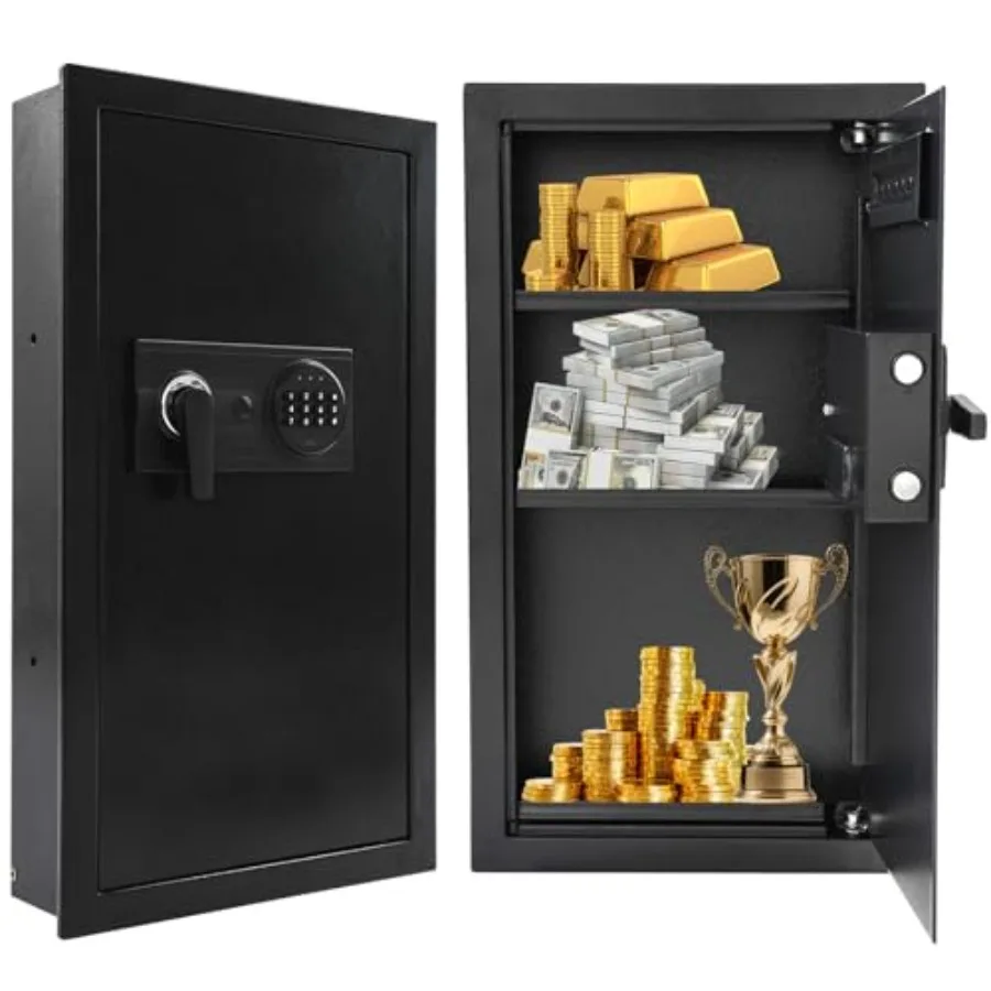 

Огнестойкий настенный сейф высотой 31,5 дюйма для установки между стойками, межцентровое расстояние 14,57 дюйма, сверхпрочный, с кодовым замком, скрытый, с отверстием для ключа